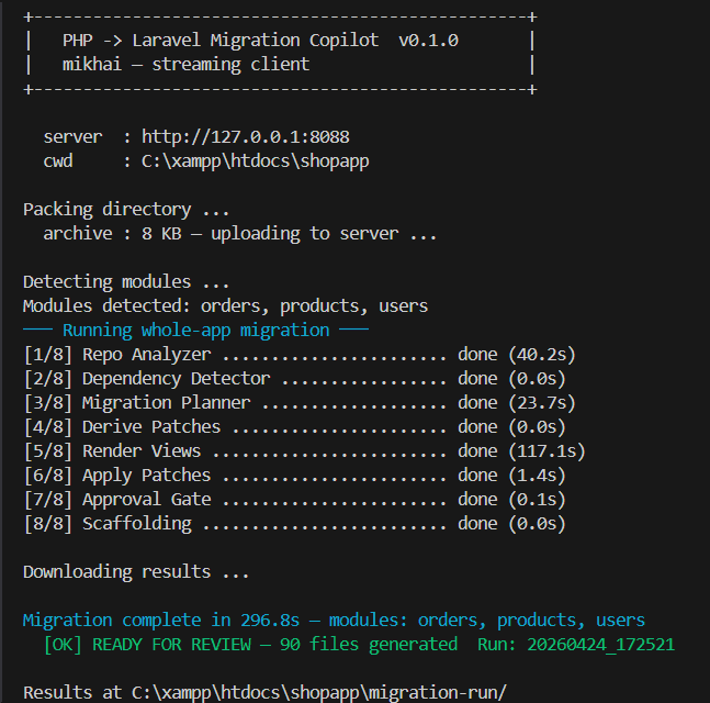 Multi-Agent Laravel Migrator screenshot 2